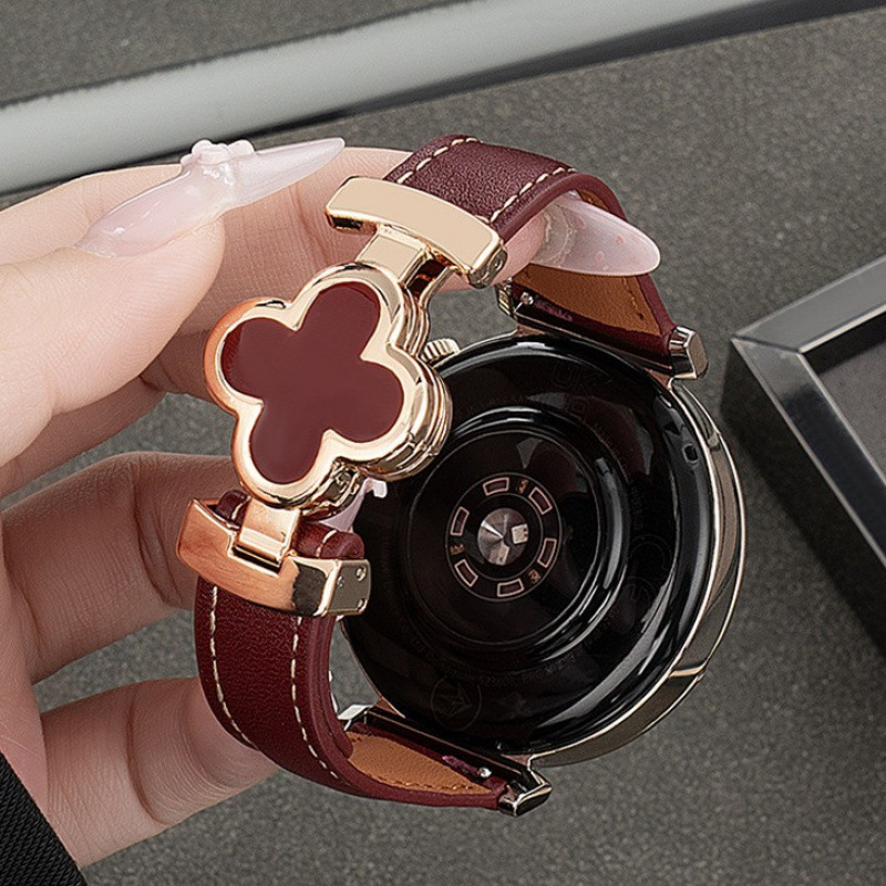 Suitable for Huawei Gt6 Watch Gt5 Strap Gt5Pro Women's Watch4 Leather Four-Leaf Clover Magnetic Buckle New