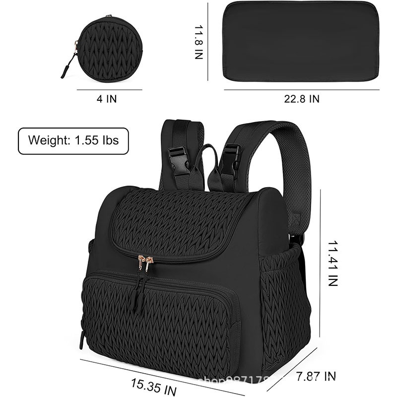 Nueva bolsa de pañales mochila multifuncional bolsa de pañales de quilting con almohadilla de pañales caja de tetas y cinturón de cochecito de bebé