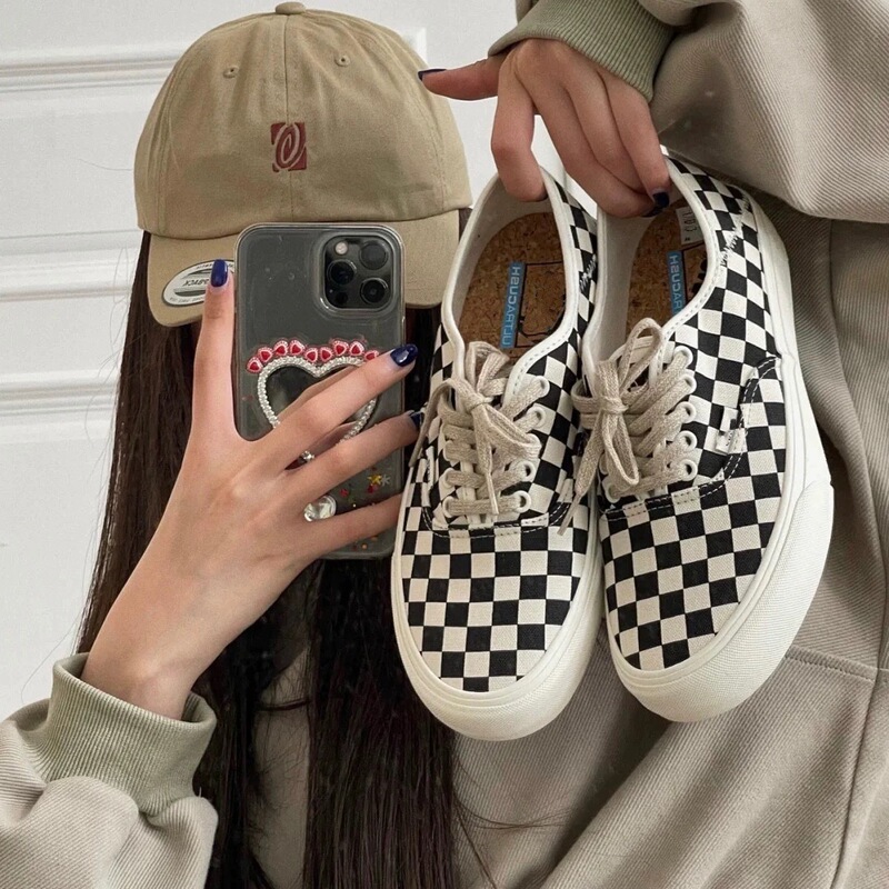 Putian Version of Vans Black and White Checkerboard Women's Shoes Anaheim Era Raw Rubber Sole Men's Canvas Shoes Vulcanized Sole