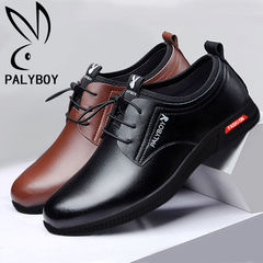 花公子牛皮鞋男冬季保暖軟底休閒鞋隱形內增高男鞋商務正裝鞋