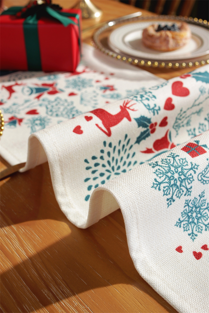 Runner da tavola natalizio stampato in policotone albero di Natale fiocco di neve tovaglietta tovagliolo tovaglia decorativa_voghion.com