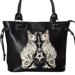 オリジナルの大衆デザイン暗黒ゴシックタトゥー無毛猫五芒星バッグ大容量通勤トートバッグショルダーバッグ