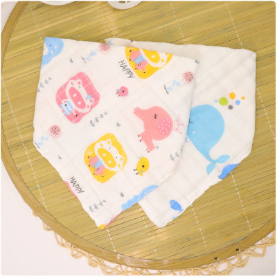 新品新生儿8层纱布围嘴宝宝双按扣棉质口水巾水洗印花纱布三角巾|ru