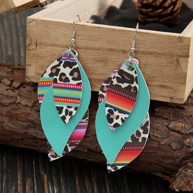 New Multi-layer S-shaped Colorful Leopard Print Leather Earrings display picture 2