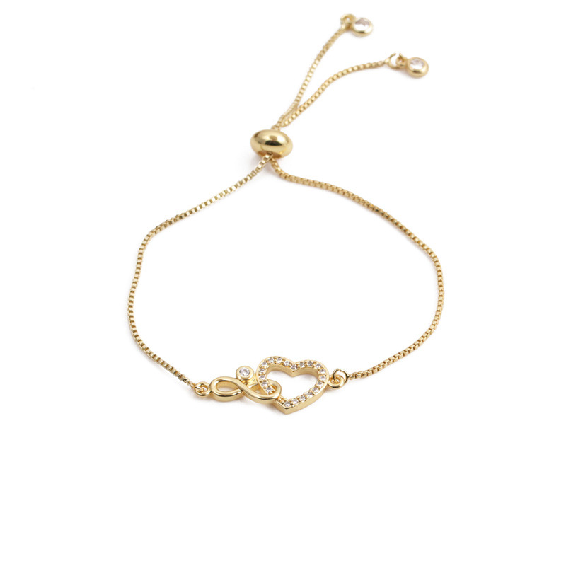 Ethnic style infinity heart shape zircon copper bracelet