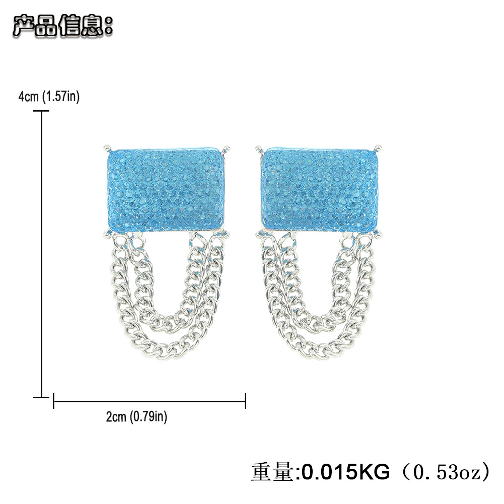 Cross-border Hot Selling Niche Designer Square Resin Earrings Multi-layer Tassel Decorative Geometric Gem Earrings Tide display picture 1