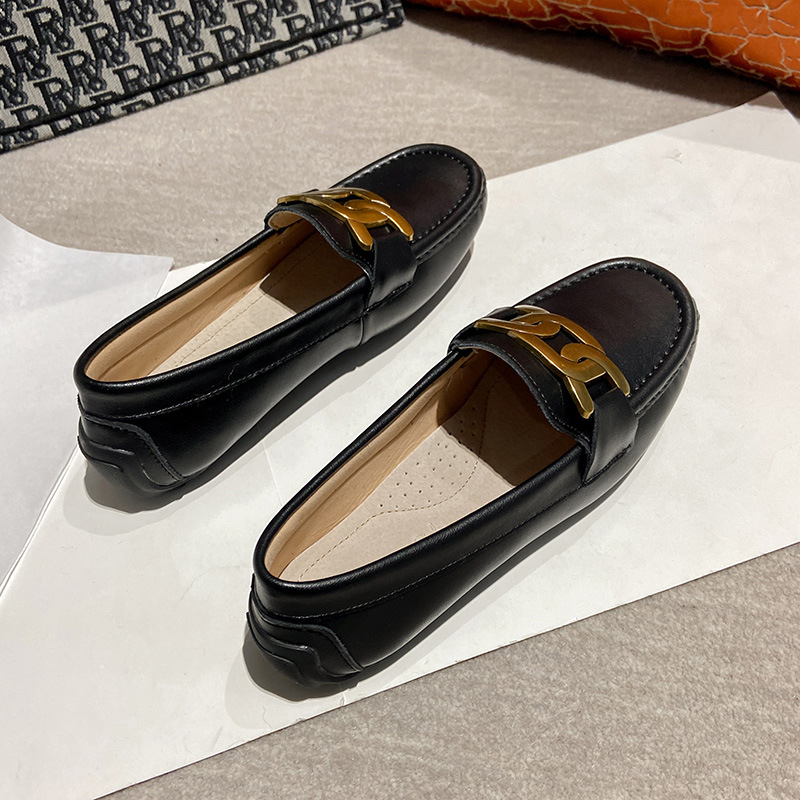 Zapatos de guisantes de fondo plano para mujer 2025 nuevo estilo primavera y verano zapatos de música de fondo suave de todo fósforo zapatos de plataforma zapatos de un pie zapatos individuales para mujer