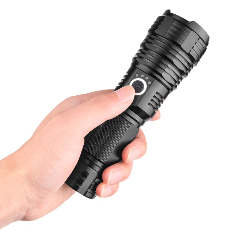 Cross-border p70 al aire libre linterna de luz fuerte multifunción telescópica de alta potencia super brillante recargable xhp70 linterna de luz fuerte