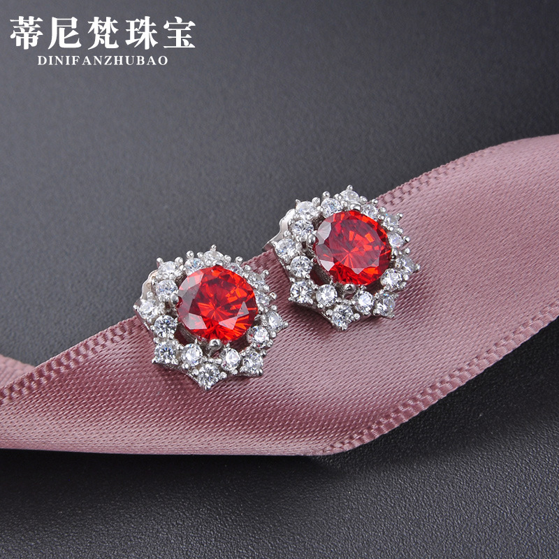 Cross-border wish Amazon AliExpress nieve zircon pendientes de plata esterlina 925 estilo sol simple pendientes para mujeres