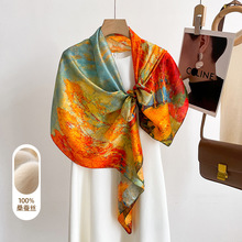 新款国风高级感卷边170真丝围巾女士真丝桑蚕丝巾真丝披肩外搭