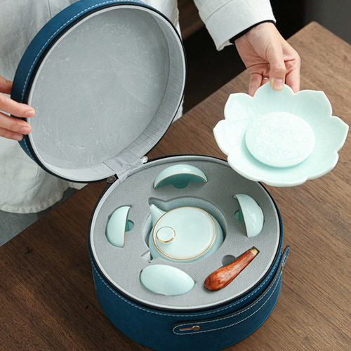 High-end Mutton Fat Jade Tea Set Ceramic Business Gift Travel Set Gongfu Tea Set Outdoor Storage Portable Buddhist Gift