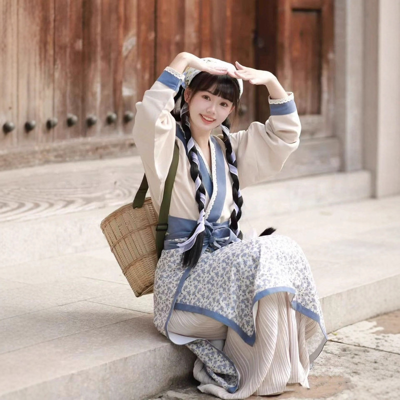 Hanfu for Women, Fairy-Like Pastoral Style Photo Shoot Outfit, Cute Countryside Girl, Village Maiden, Commoner, Farm Girl, Spinning Skirt