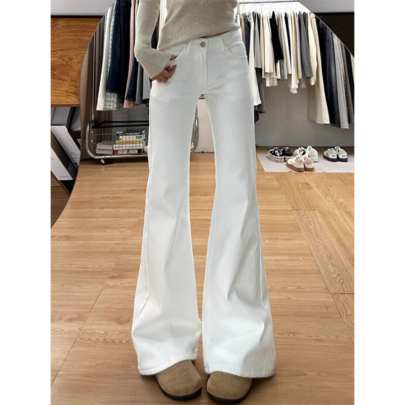White Non-Tight Flared Jeans for Women, Summer New Style, Low-Waist, Stretchy, Slimming Wide-Leg Bootcut Pants