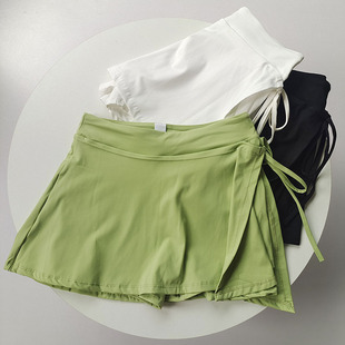 Lu Same-style Tennis Skirt with Lining Quick-drying Fitness Anti-light Sports Yoga Skirt Split Butterfly Lace-up