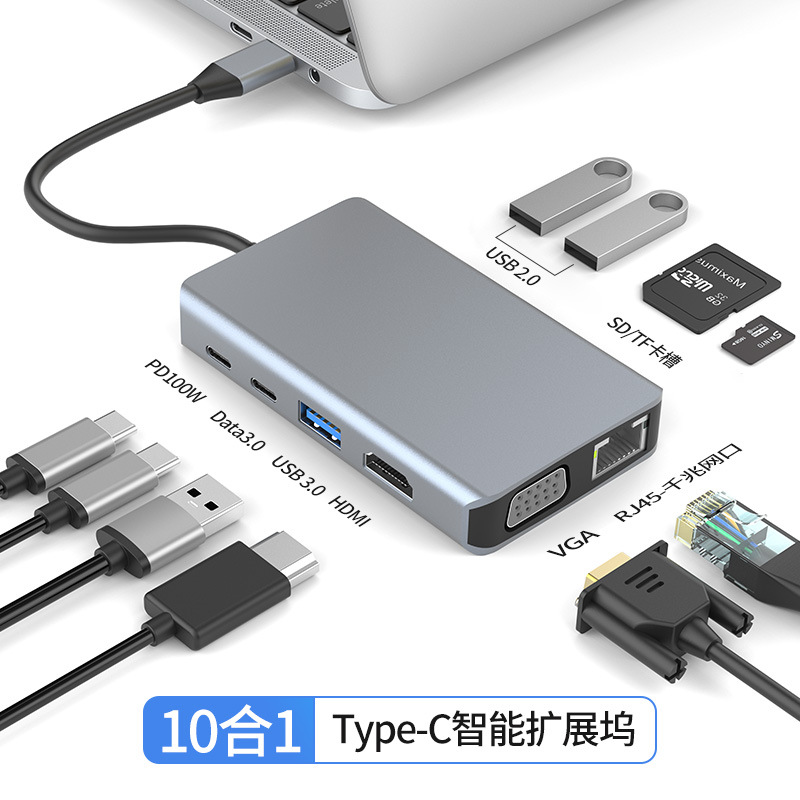 Type-C Ten-in-One Expansion Hub USB Hub 3.0 Computer Network Port Expander Multi-function Docking Station Hub