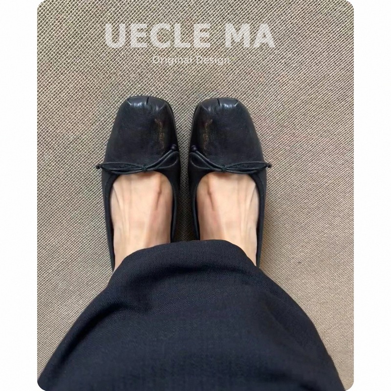 Cowhide ~ Genuine Leather Handmade Shoes, Retro Style Shallow Flats Flats for Women, Versatile Work Clothing Bow Ballet Shoes