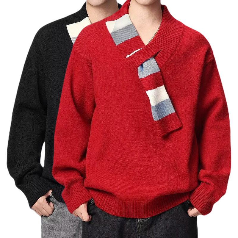 Explosiones transfronterizas de tamaño europeo de diseño de tren de rayas de tamaño grande sensación de camisa de punto suéter masculino sensación alta otoño invierno fábrica al por mayor