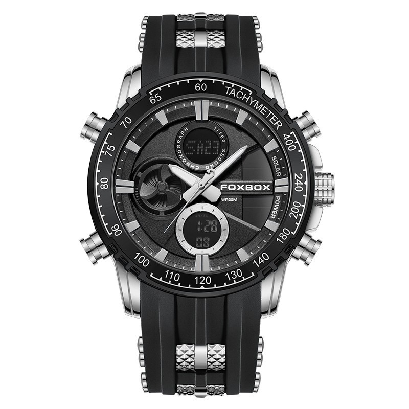 FOXBOX moda doble pantalla reloj electrónico deportivo tendencia de hombre gran dial estudiantes reloj de luz nocturna impermeable 0066