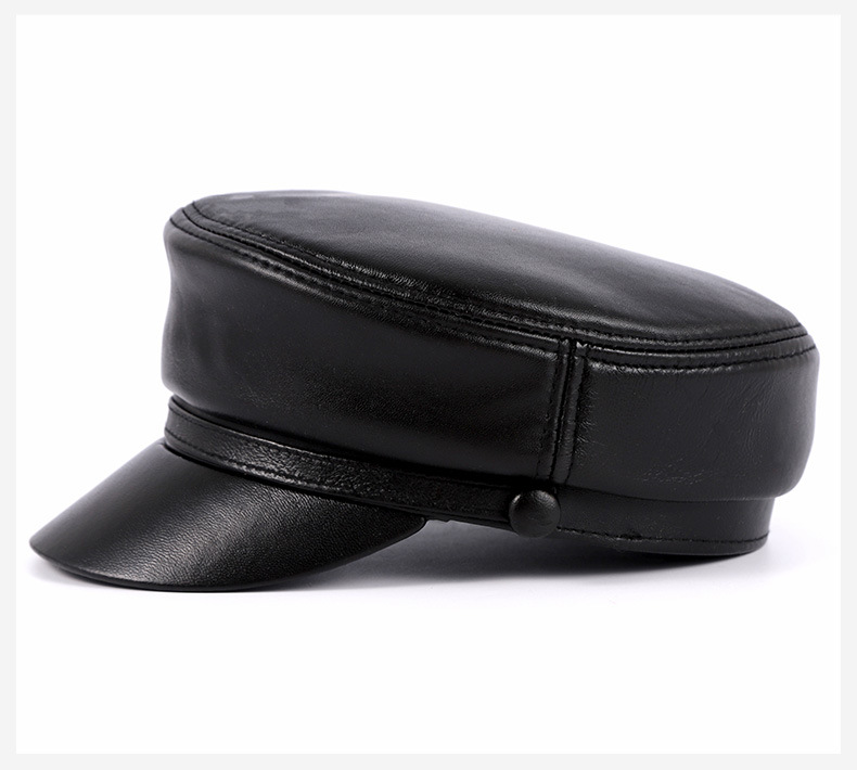 Cadet Cap Black Genuine Leather Biker Motorcycle Ball Flat  display picture 2