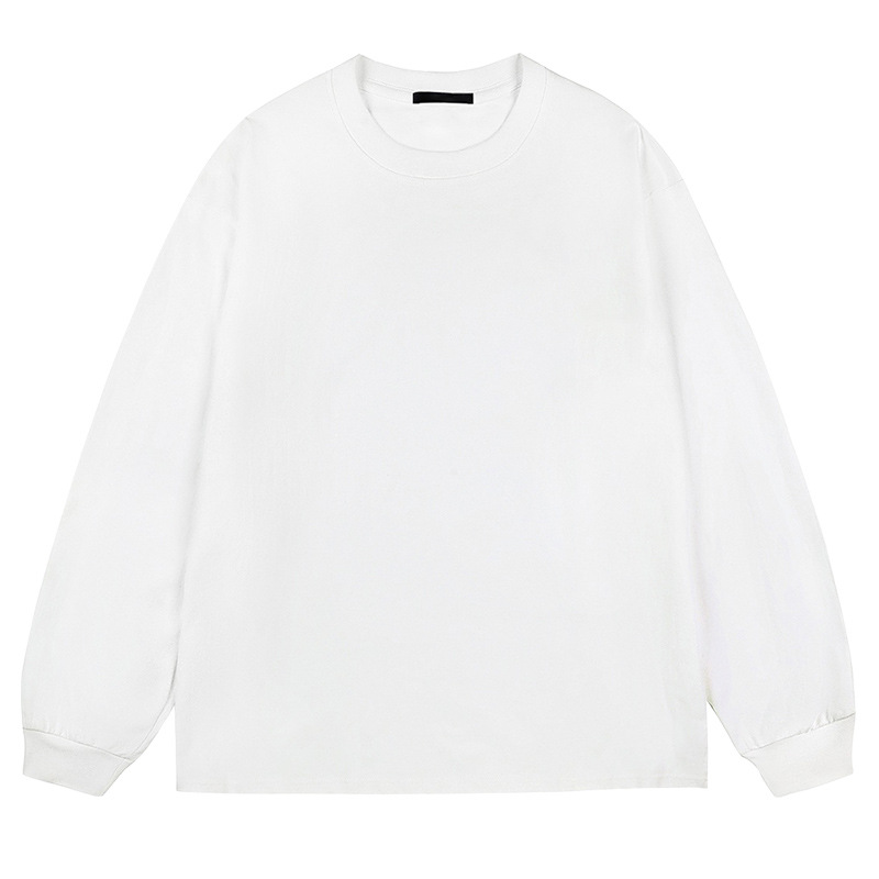 Camiseta básica blanca de manga larga 260 g, algodón grueso para hombre, estilo suelto americano