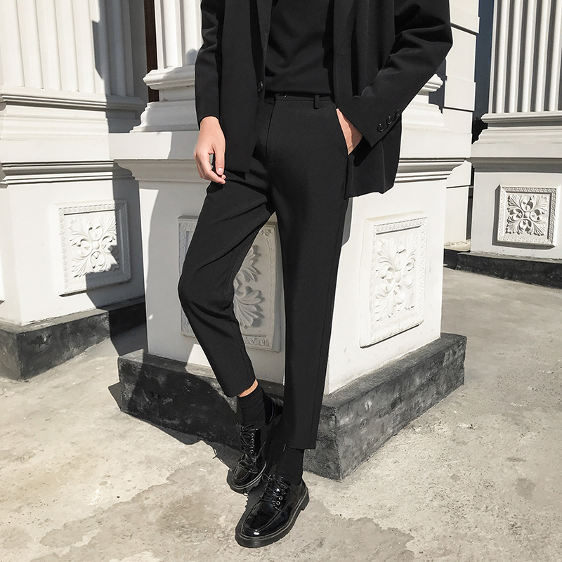 fleece-lined Small Trousers Men's Slim-fit Four-sided Elastic Autumn and Winter New Casual Men's Straight Suit Pants Non-ironing Coulter Pants