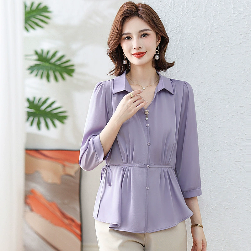 Весенняя и осенняя мода среднего и пожилого шифоновая иностранная женщина среднего возраста молодая мама иностранная летняя рубашка топ женская