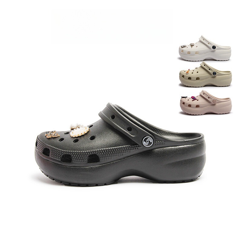 Kajia's Same Style Cloud Hole Shoes Women's 2025 New Summer Outer Wear Thick-Soled Heightening Toe-Cap Sandals