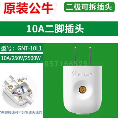 公牛10A插头二头两脚2角接线两孔两角项电源2脚极GNT-10L1S L1G