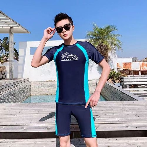 Adult Swimwear Men's Two-piece Set Male Sun Protection Short-sleeved Surfing Snorkeling Suit Thermal Warm Men's Swimming Wear for Hot Springs