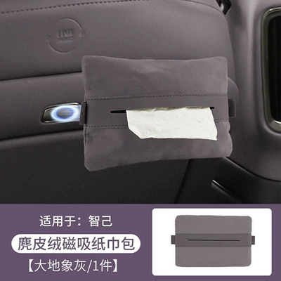 Zhiji New Ls6/Ls9/Ls8 Car Magnetic Tissue Holder Ls7L6 Seat Back Tissue Box Car Interior Accessories (Car tissue box/set) - magnetic-suede-style-big-elephant-gray