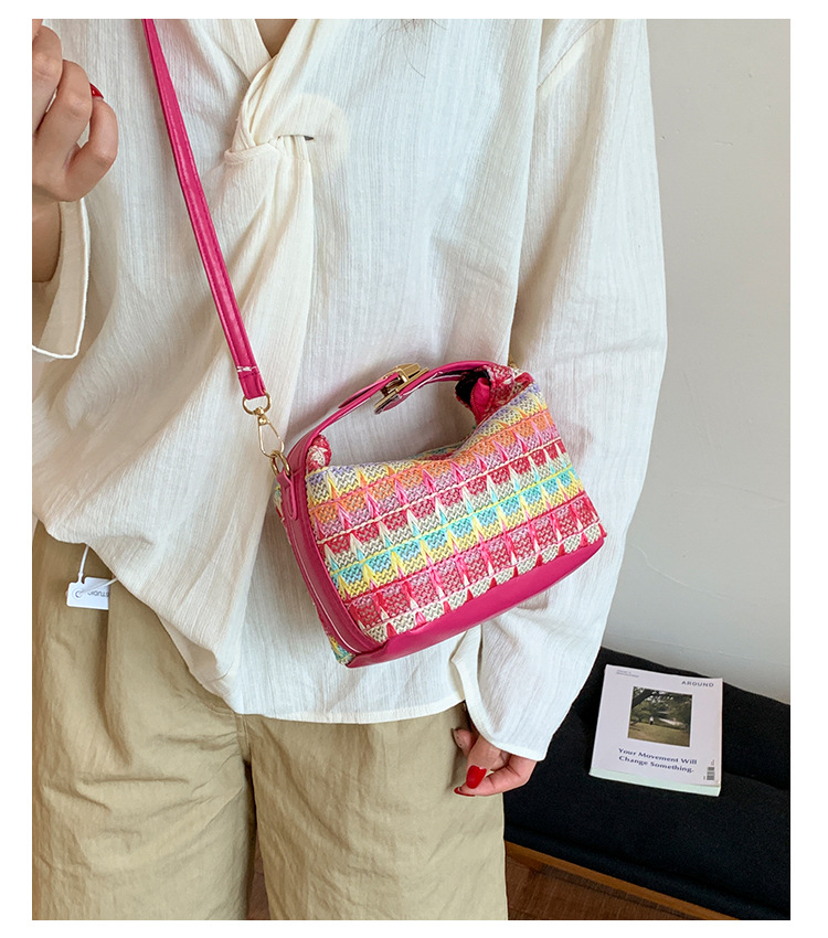 Straw Knitted Handbag Small Square Shoulder Bag With Clasp Casual Versatile Women's Luggage_voghion.com