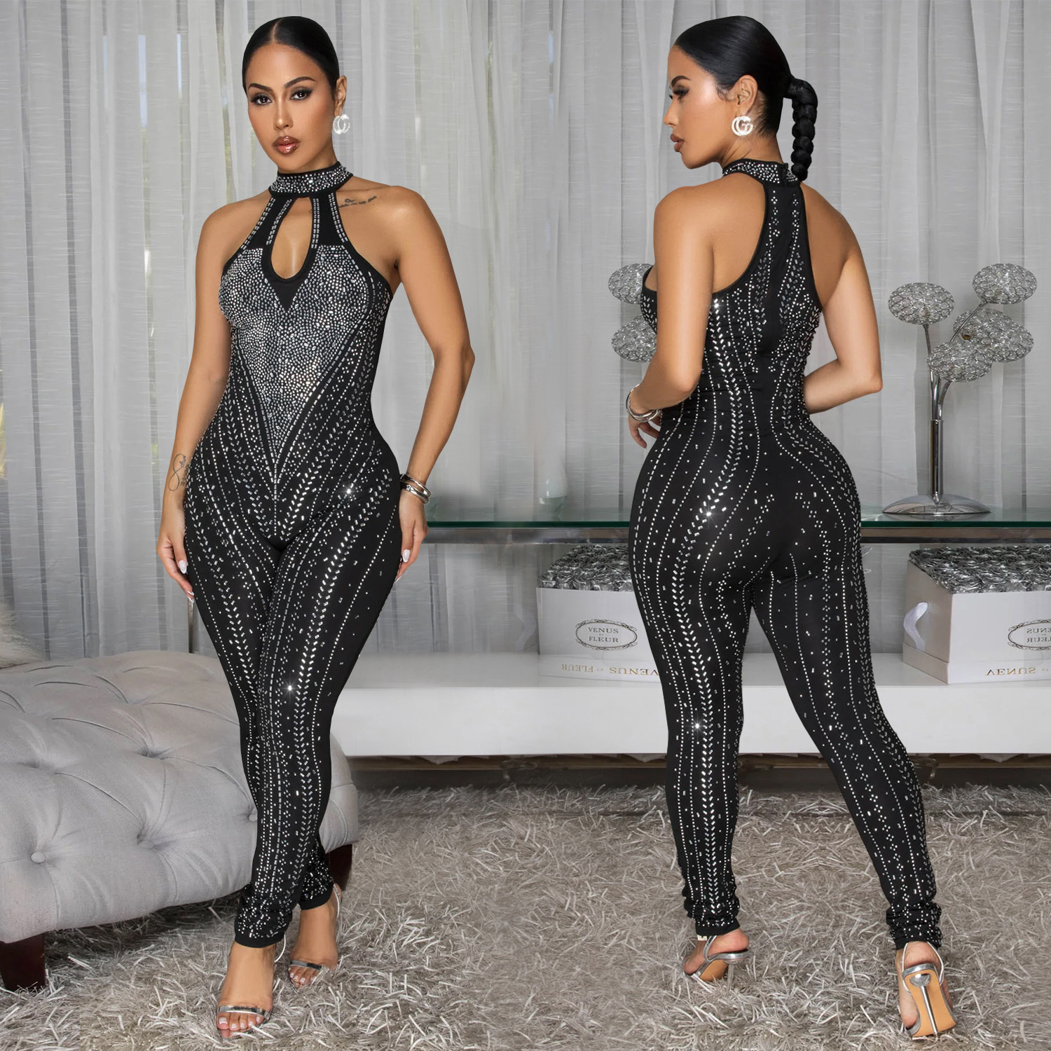 C7542 Aliexpress transfronterizo Amazon Europa y América de moda femenina elegante color sólido de diamante caliente de alta calidad jumping