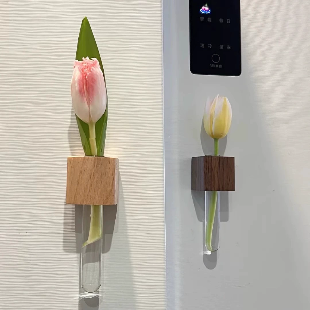 Лакированные деревянные магниты на вазу, 3D-декор для холодильника с цветами, магнитный деревянный горшок