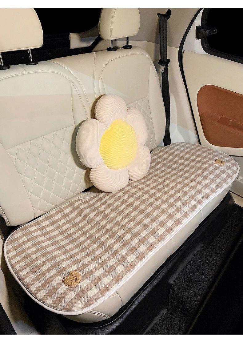 Car Seat Cushion Non-Slip Car Cotton and Linen Car Cushion Women's Brown Car Rear Breathable Cooling Cushion Universal Seat Cover Summer
