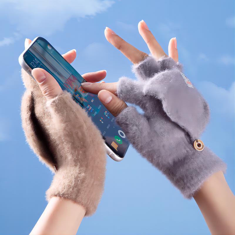 겨울 덮개형 반손가락 니트 방한장갑 기모 보온 장갑