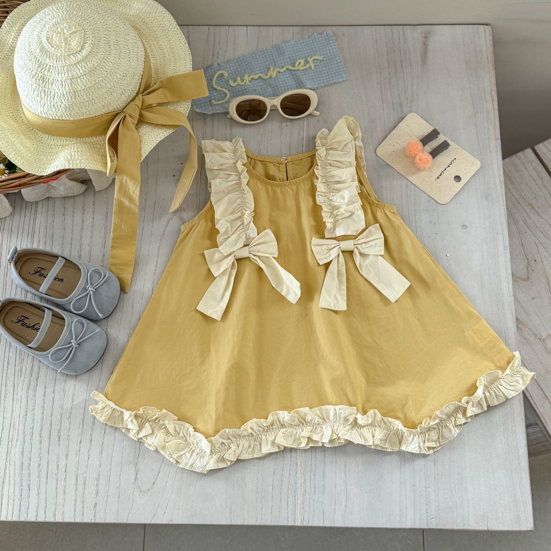 Vestido de siete niñas con limón salado 2025 nuevo estilo falda para niños vestido de princesa de algodón de estilo occidental para bebés falda de encaje de verano