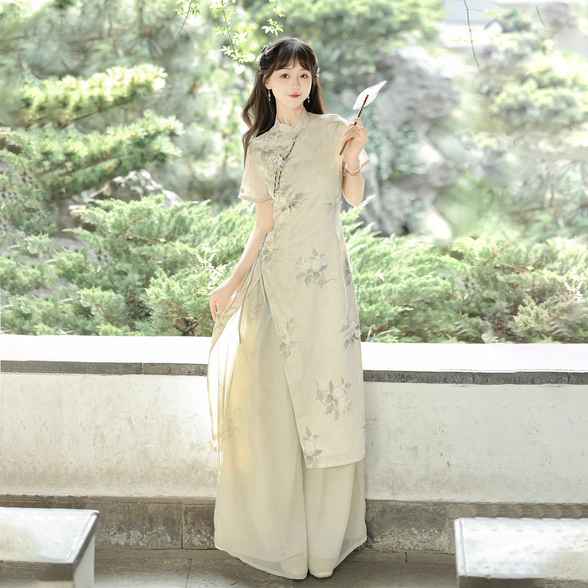 Diseño original escucha el nuevo estilo chino de mujeres chinas mejorar los pantalones de elementos han conjunto de cheongsam X059