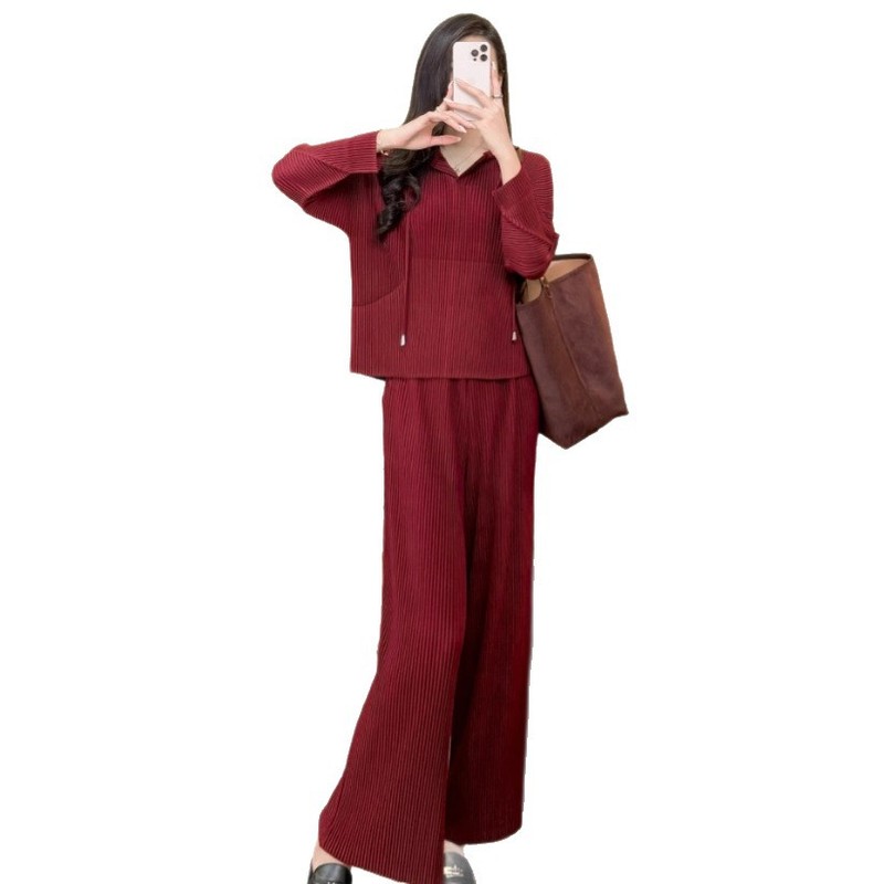 秋季连帽卫衣套装女宽松简约休闲时尚纯色单穿上衣高腰裤子两件套|undefined