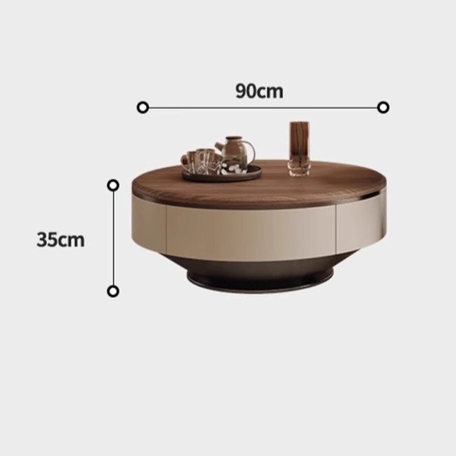 월넛 나뭇결 조리대 원형 커피 테이블 90cm