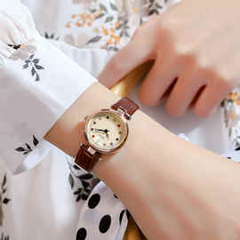 歌迪时尚七彩水钻学生表小众高级感皮带腕表女士石英手表批发