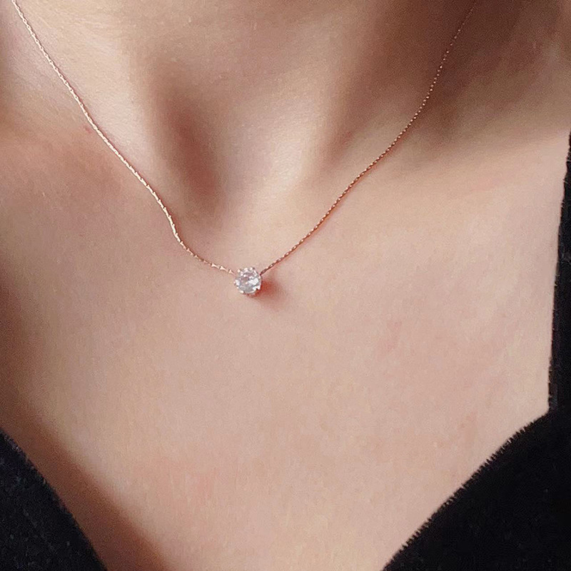 Women'S Gender Plating, Inlay Design Simple Style Round Titanium Steel Plating Inlay Zircon Pendant Necklace