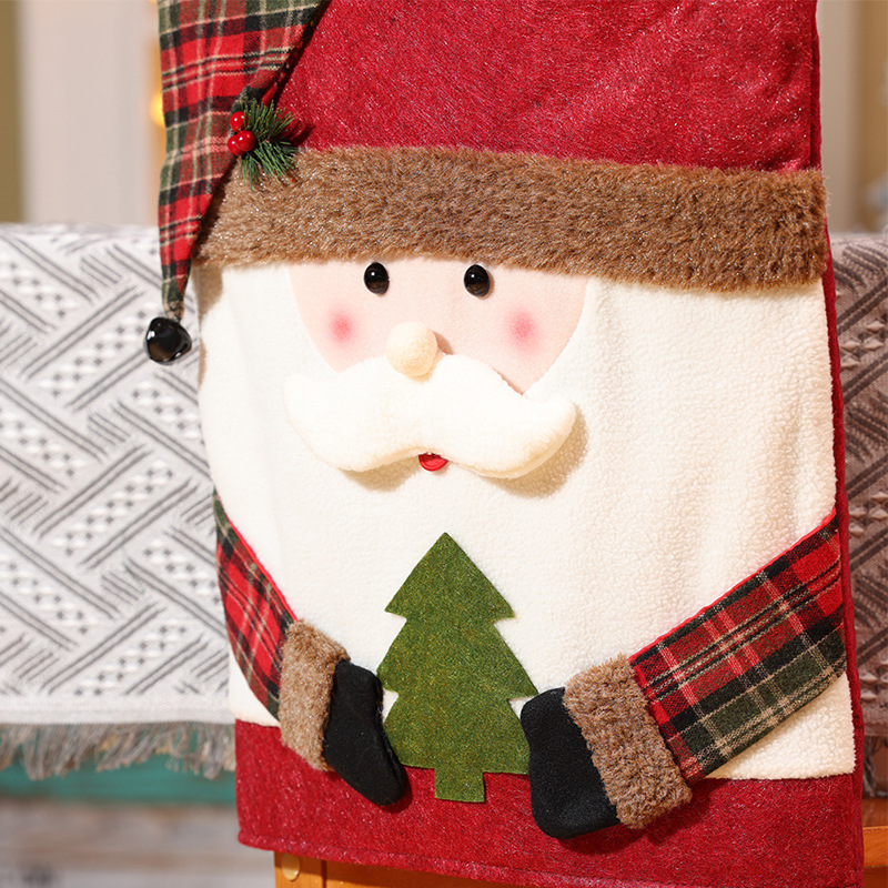Nouvelles décorations de table et de chaise de Noël Père Noël Bonhomme de neige Poupée stéréo Housse de chaise Robe de maison_voghion.com
