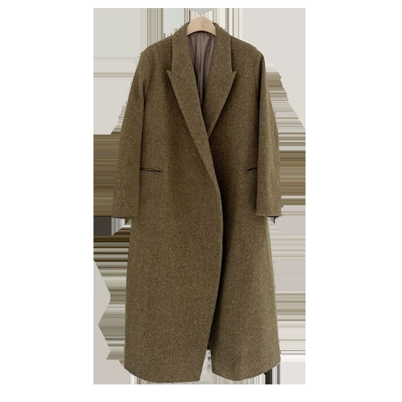 Woolen demi-season classic long minimalistic belt, woolen coat