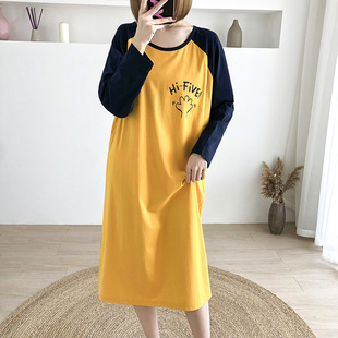 Pregnant women can nurse dress Spring and Autumn long-sleeved outer wear confinement hot mom postpartum nursing clothes pure cotton nightdress