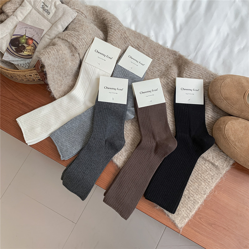 25 Autumn and Winter New Style Pointe Dance Pile Socks Cotton Basic Fine Thread Stockings Women's Mid-Calf Socks