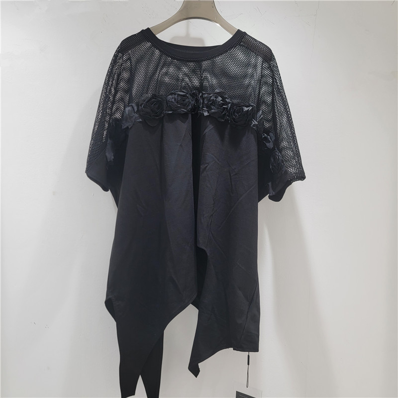 Diseño pesado de camisa de manga corta para mujeres 2026 nuevo estilo coreano flojo flor tridimensional empalme flojo camiseta irregular image 2