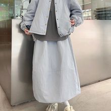 韩系夹棉保暖薄棉服外套女2025冬新款百搭休闲宽松高腰半身裙套装