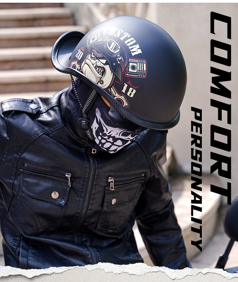 Electric Motorcycle Helmet Retro Cruise Car Scoop Helmet Half Helmet Battery Car Helmet Summer Lightweight Four-Season Helmet for Men and Women