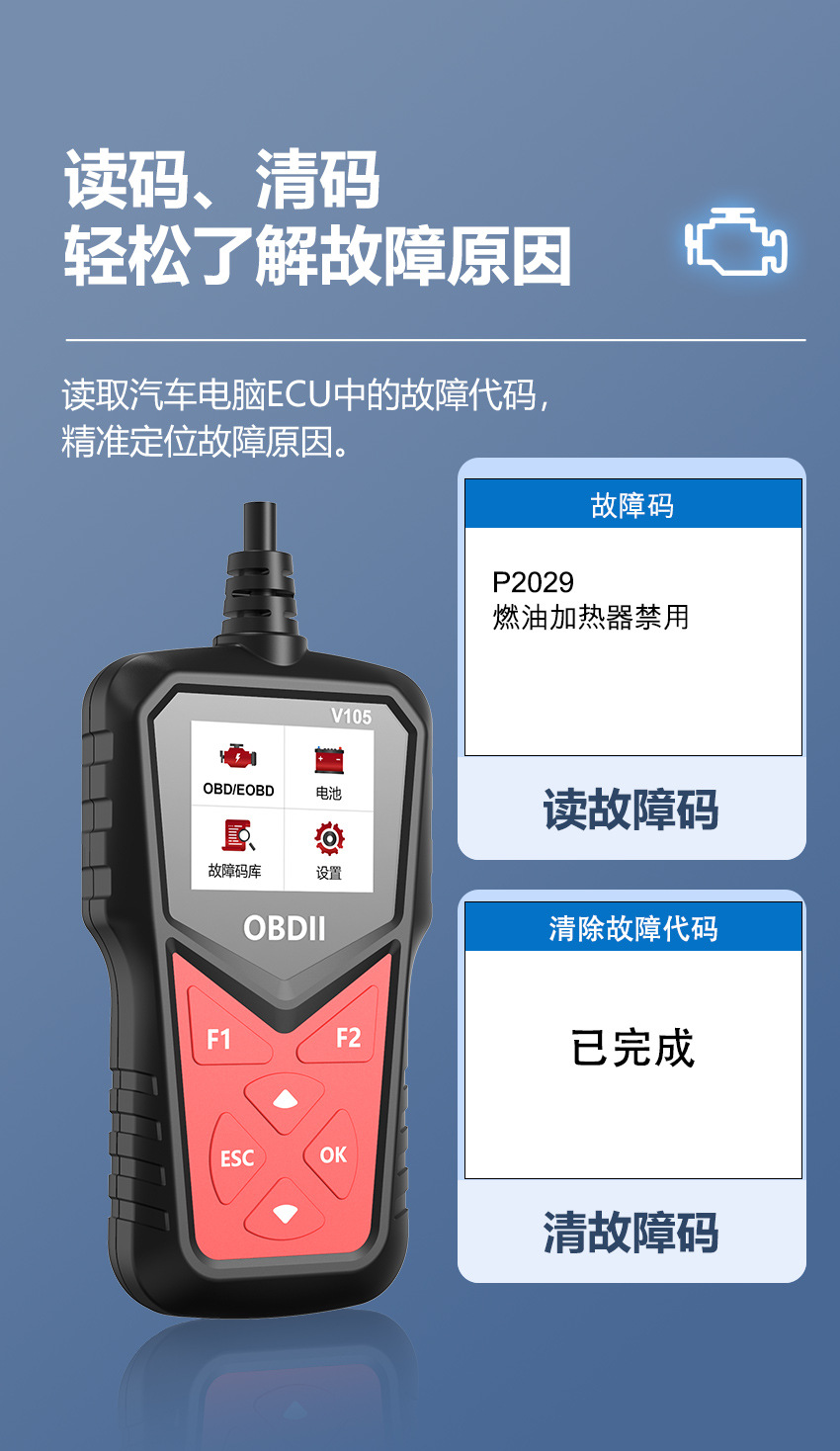 V105 Obd Car Diagnostic Tool Fault Diagnosis Scanner Diagnostic Computer Obd2 Car Code Reader