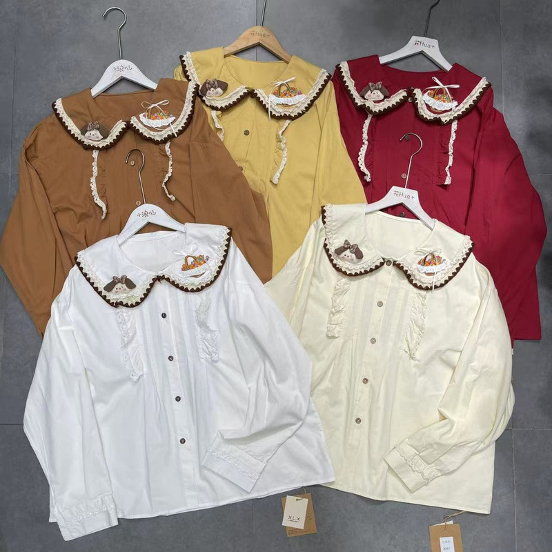 New 2026 Autumn Fashionable Women's Blouse, Age-Reducing Long-Sleeve Rabbit Patch Doll Collar Shirt Top for Women New 2026 Autumn Fashionable Women's Blouse, Age-Reducing Long-Sleeve Rabbit Patch Doll Collar Shirt Top for Women